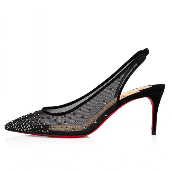 Christian Louboutin Escarpins Sling Follies Strass 70mm Filet Noir – Image 2