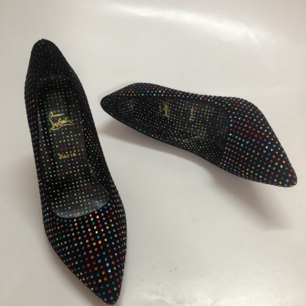 Christian Louboutin Kate Strass Escarpins Daim Orné de Cristaux Multicolore – Image 3