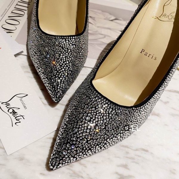 Christian Louboutin Escarpins Kate Strass Dégradé 100 mm Daim Noir – Image 2