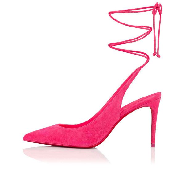Christian Louboutin Escarpins Kate Lacés 85 mm Veau Velours Rose – Image 2