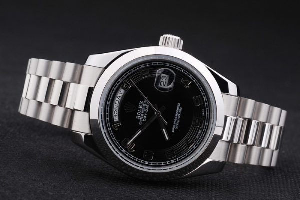 Rolex Day-Date Acier Inoxydable Bracelet Cadran Noir 80294 – Image 5