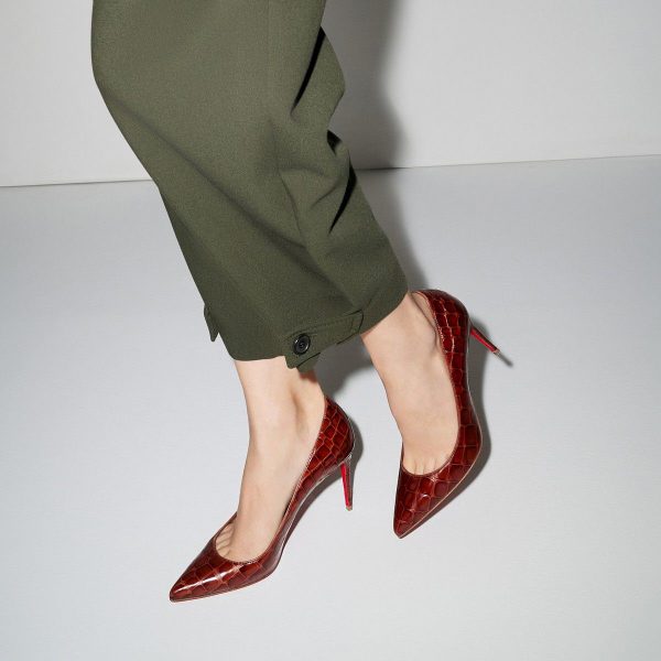 Christian Louboutin Escarpins Kate 85 mm Cuir de Veau Gaufré Alligator Acajou – Image 2