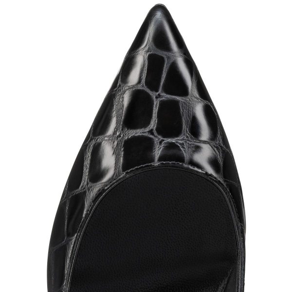 Christian Louboutin Escarpins Kate 85 mm Cuir de Veau Gaufré Alligator Noir – Image 4