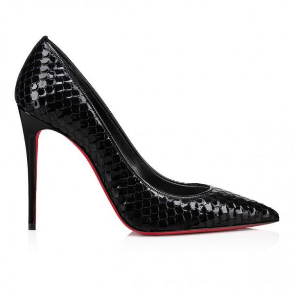 Christian Louboutin Escarpins Kate 100 mm Cuir de Veau Verni Gaufré Birdy Noir – Image 2