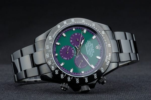 Rolex Daytona Plaqué Ion Noir Tachymètre Bracelet Acier Noir Cadran Vert 80246 – Image 7