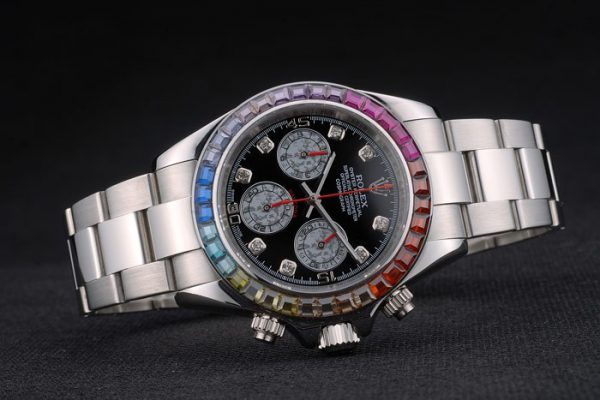 Rolex Daytona Cosmograph Lunette Cristaux Arc-en-ciel Bracelet Acier Steep Cadran Noir 80250 – Image 7