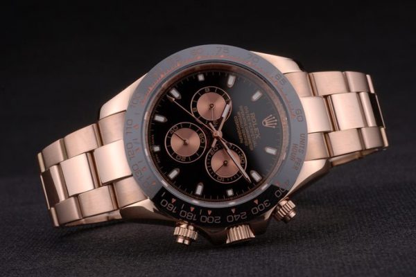 Rolex Daytona Plaqué Ion Noir Tachymètre Bracelet Or Rose Cadran Noir 80245 – Image 7