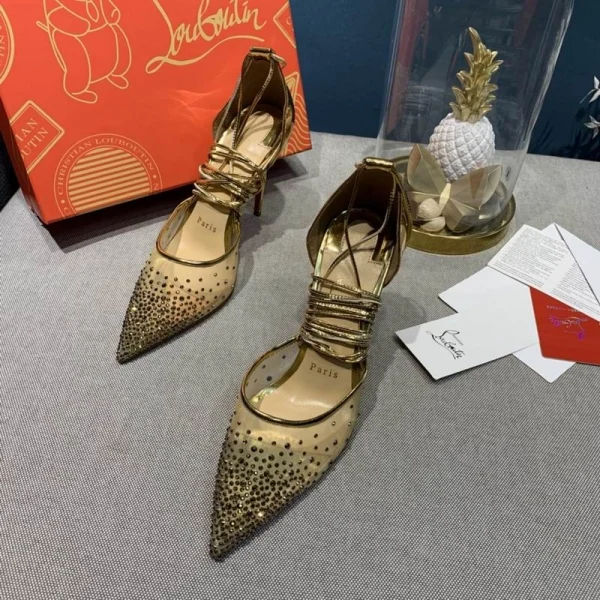 Christian Louboutin Maia Labella 100mm Escarpins Strass et Cuir Speccchio Or – Image 4