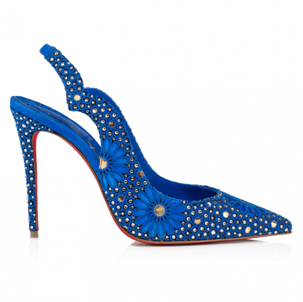 Christian Louboutin Hot Chick Sling Moucharastrass Escarpins 70 mm Cuir de Veau Bleu Électrique – Image 2