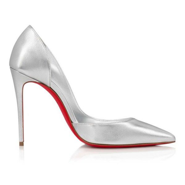 Christian Louboutin Escarpins Iriza 100 mm Cuir Nappa Laminé Argent – Image 4