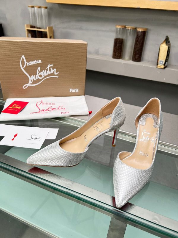 Christian Louboutin Escarpins Iriza 85mm Tissu à Paillettes Argent – Image 3