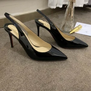Christian Louboutin Kate Sling Escarpins 80mm Cuir Verni Noir