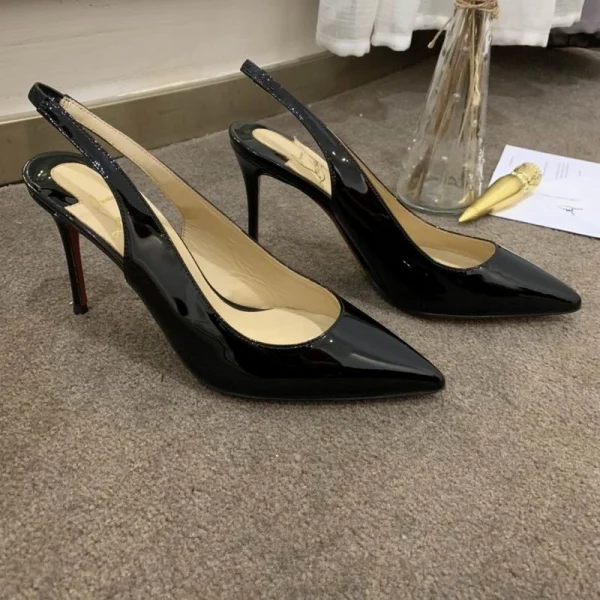 Christian Louboutin Kate Sling Escarpins 80mm Cuir Verni Noir