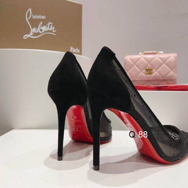 Christian Louboutin Escarpins Follies Strass Filet et Veau Velours Noir – Image 3