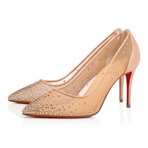 Christian Louboutin Escarpins Follies Strass 85mm Version Filet de Soie Clair