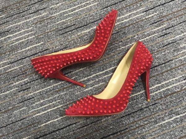 Christian Louboutin Escarpins Pigalle Spikes 100mm Veau Velours Rouge – Image 2
