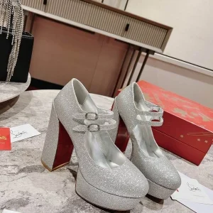 Christian Louboutin Platforms Movida Jane 130 mm Cuir Pailleté Argent