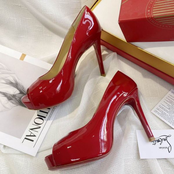 Christian Louboutin New Very Prive 120 Red Patent Platform Peep Toe Heels – Image 4