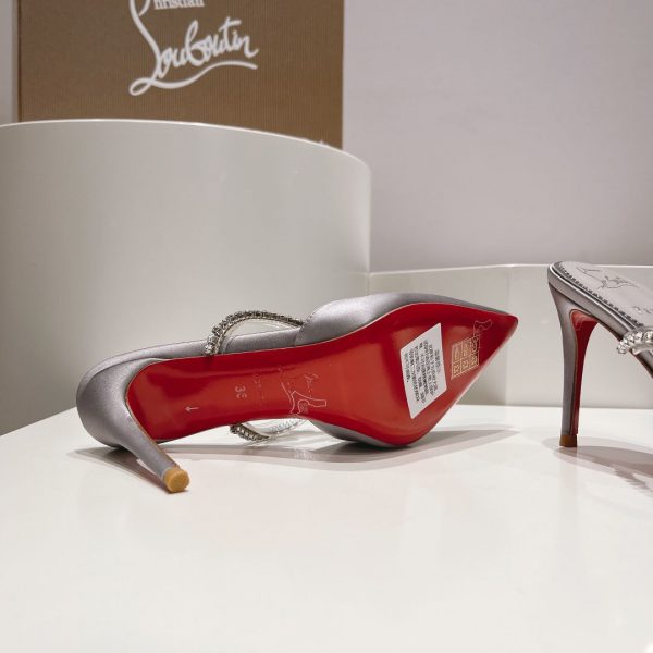 Christian Louboutin Planet Queen 70 mm Escarpins Satin Cristaux Gris – Image 2