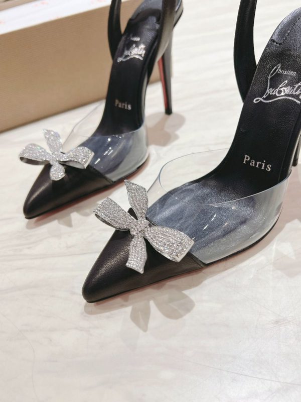 Christian Louboutin Astrinodo Sling Escarpins 100 mm Cuir Nappa PVC Noir – Image 4