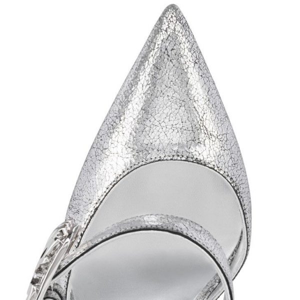 Christian Louboutin Giddylina 100 mm Escarpins à Brides Cuir Laminé Manoir Argent – Image 2