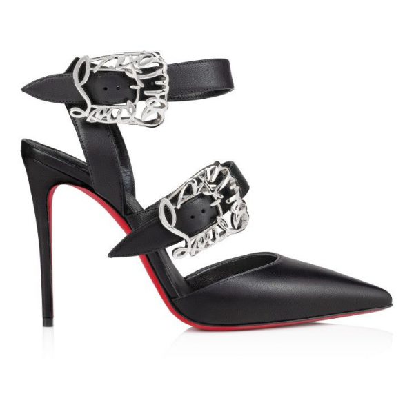Christian Louboutin Giddylina 100 mm Escarpins à Brides Cuir Nappa Noir – Image 2