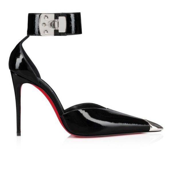 Christian Louboutin Lock Me Up Pump 100 mm Escarpins à Brides Cuir Verni Vog Noir – Image 2