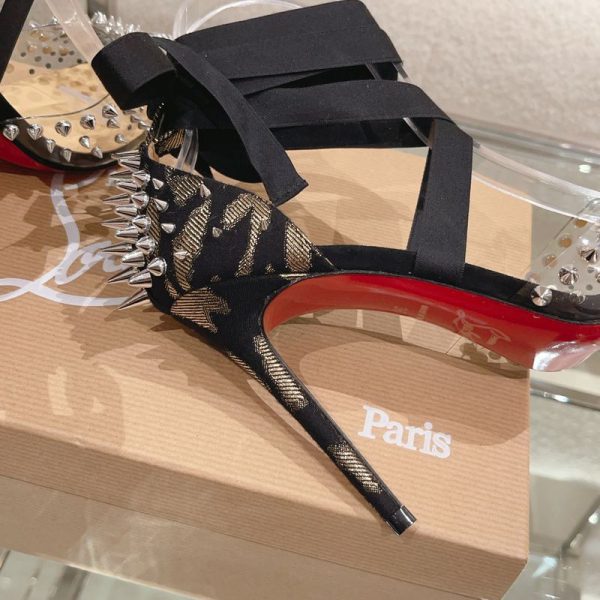 Christian Louboutin Mechante Reine Escarpins 100 mm Tissu et PVC Noir – Image 5
