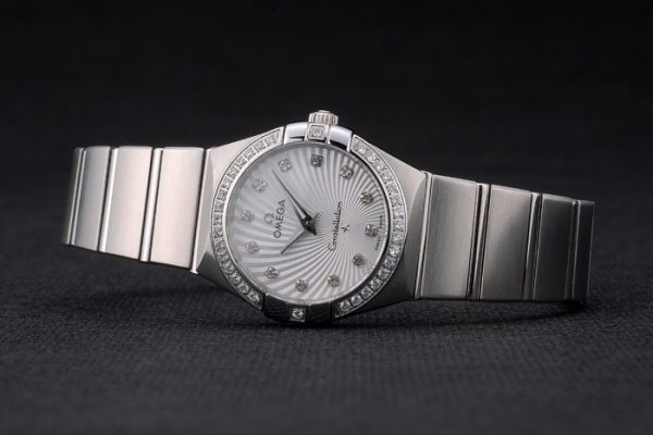 Omega Lady Constellation Lunette Incrustée de Cristaux Cadran Argenté 80291 Radial – Image 3