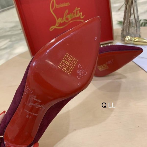 Christian Louboutin Anjalina Spike Escarpins Daim Bordeaux – Image 4