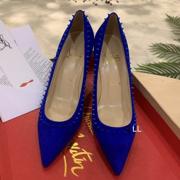 Christian Louboutin Anjalina Spike Escarpins Daim Bleu – Image 4