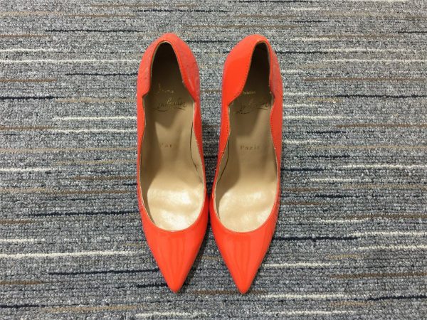 Christian Louboutin Hot Chick Escarpins 100 mm Cuir Verni Orange – Image 3