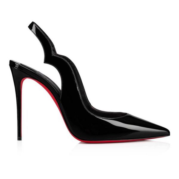 Christian Louboutin Hot Chick Sling 100 mm Escarpins à Bride Arrière Cuir Verni Noir – Image 2