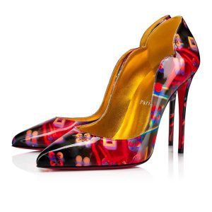 Christian Louboutin Escarpins Hot Chick 100 mm Multi/lin Jaune Cuir Verni