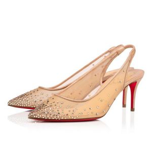Christian Louboutin Escarpins Follies Strass 70mm Version Filet de Soie Clair