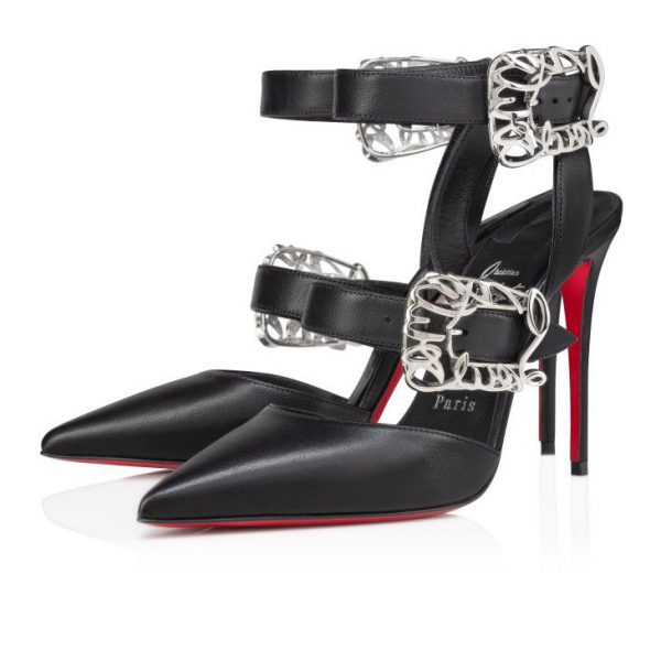 Christian Louboutin Giddylina 100 mm Escarpins à Brides Cuir Nappa Noir