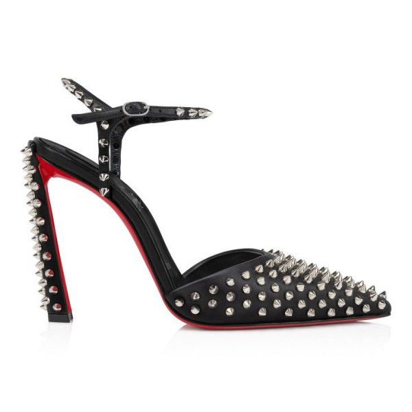 Christian Louboutin Condora Riviera Spikes 100 mm Escarpins Cuir Nappa et Clous Argent Noir – Image 2