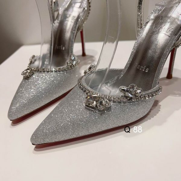 Christian Louboutin Marykate Queen 100 mm Escarpins Cristaux Pailletés Argent – Image 5