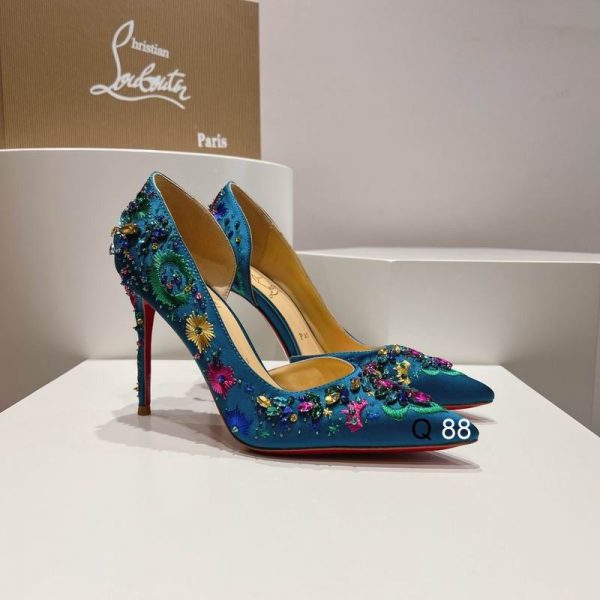 Christian Louboutin Brodiriza Escarpins D’orsay Brodés 100 mm Satin Bleu – Image 2
