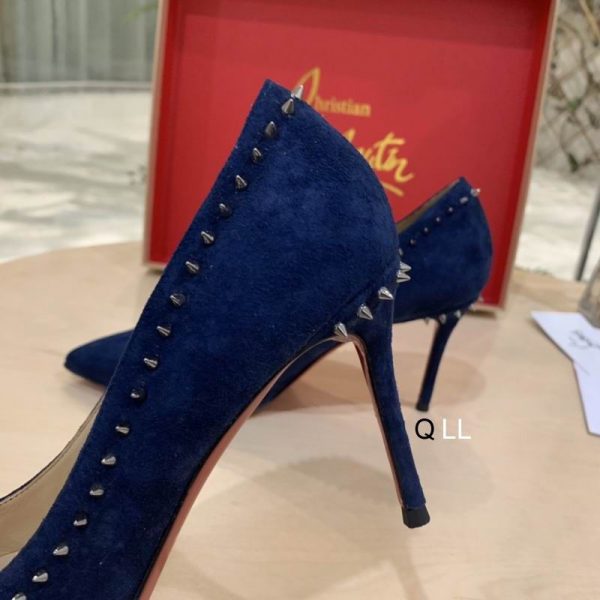 Christian Louboutin Anjalina Spike Escarpins Daim Bleu – Image 5