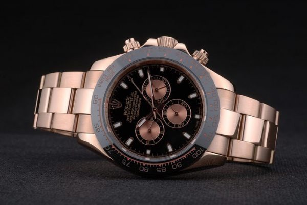 Rolex Daytona Plaqué Ion Noir Tachymètre Bracelet Or Rose Cadran Noir 80245 – Image 6
