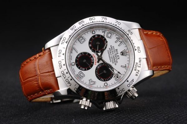 Rolex Daytona Boîtier Acier Inox Cadran Blanc Bracelet Cuir Marron – Image 6