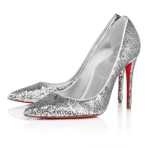 Christian Louboutin Kate Mini Paillettes Escarpins 100 mm Satin Crêpe Argent