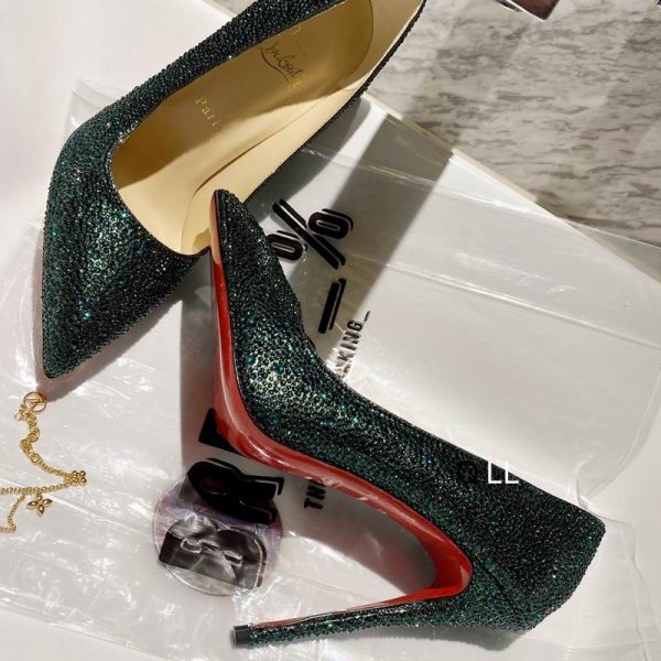 Christian Louboutin Escarpins Kate Strass Dégradé 100 mm Daim Vert – Image 2