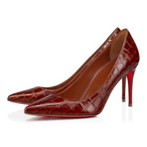 Christian Louboutin Escarpins Kate 85 mm Cuir de Veau Gaufré Alligator Acajou