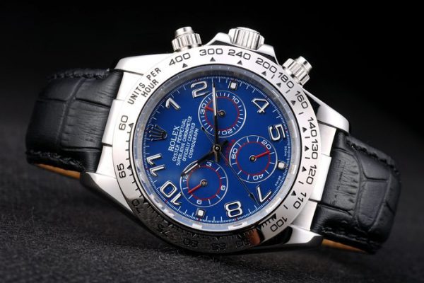 Rolex Daytona Boîtier Acier Inox Cadran Bleu Bracelet Cuir Noir – Image 5