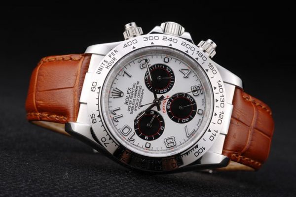 Rolex Daytona Boîtier Acier Inox Cadran Blanc Bracelet Cuir Marron – Image 5