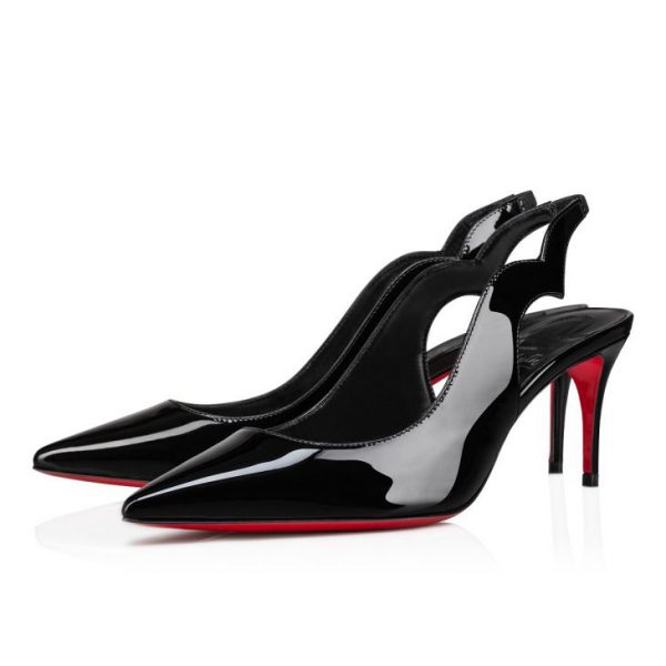 Christian Louboutin Hot Chick Sling 70 mm Escarpins à Bride Arrière Cuir Verni Noir