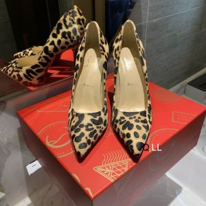 Christian Louboutin Escarpins Kate 100 mm Satin Imprimé Léopard Marron