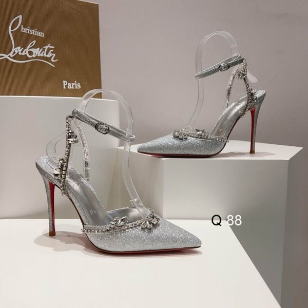 Christian Louboutin Marykate Queen 100 mm Escarpins Cristaux Pailletés Argent – Image 6